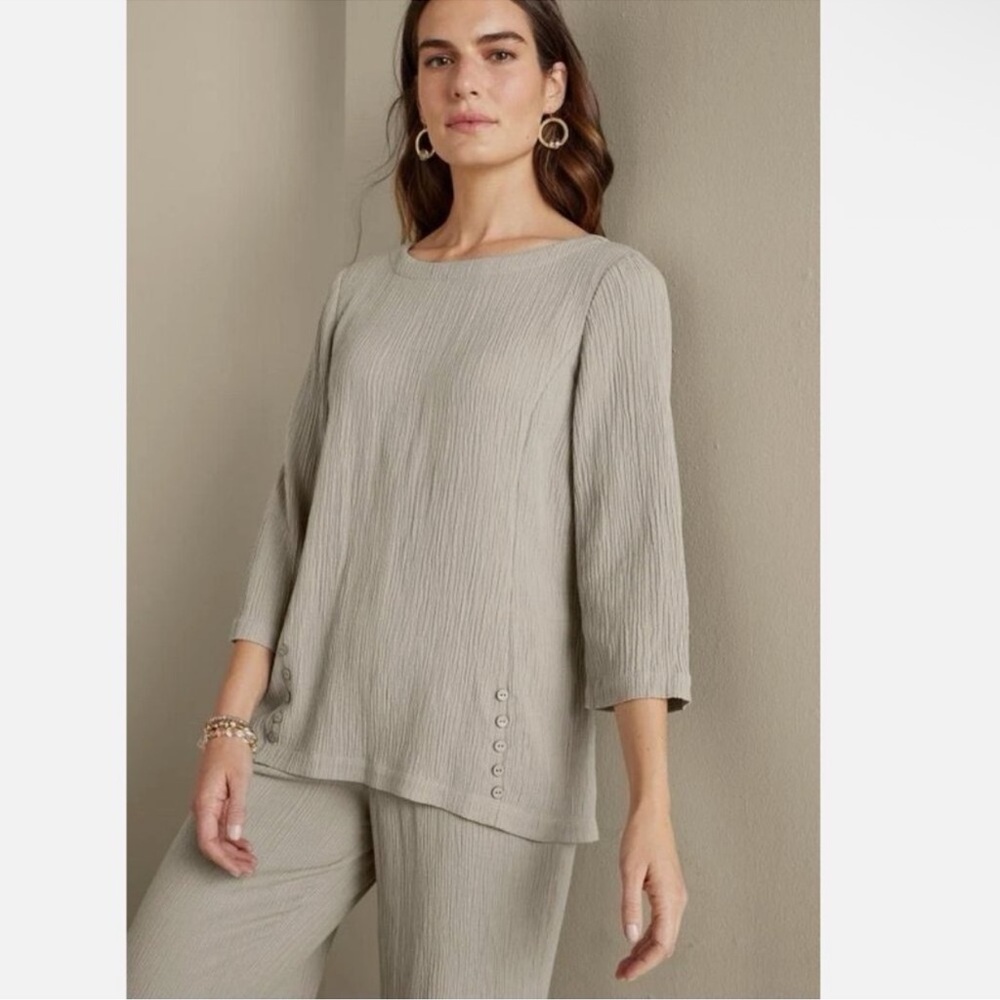 SOFT SURROUNDINGS Oceo Gauze Crinkle Boxy Fit Tunic in Taupe Size XL - Picture 10 of 10